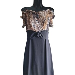 Terra Nostra brown ruched off shoulder dress with black bottom half Sz.14